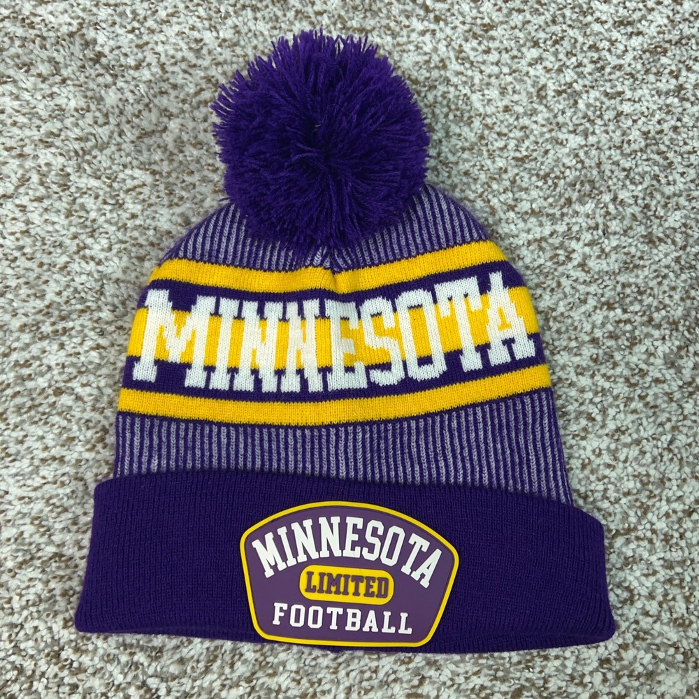 Minnesota Vikings Hat Mens One Size Purple Football NFL Winter Pom Knit Beanie